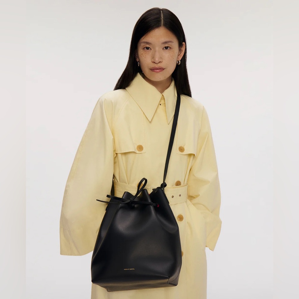 Mansur Gavriel Black/Ballerina Leather Bucket Drawstring Bag NWT Large Sold Out